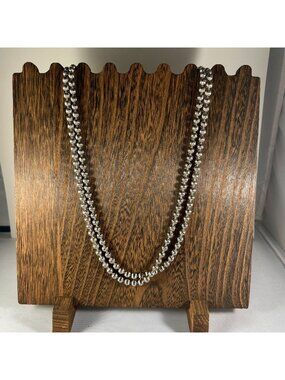 Vintage Monet Silver-Tone Double Strand Ribbed Bead Necklace 102" Elegant Jewelr
